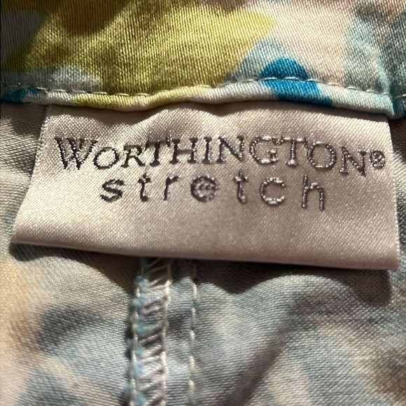 The Worthington‎ StretchWomens Cropped Floral Print Pants Blue Yellow 8 Summer - Picture 5 of 7